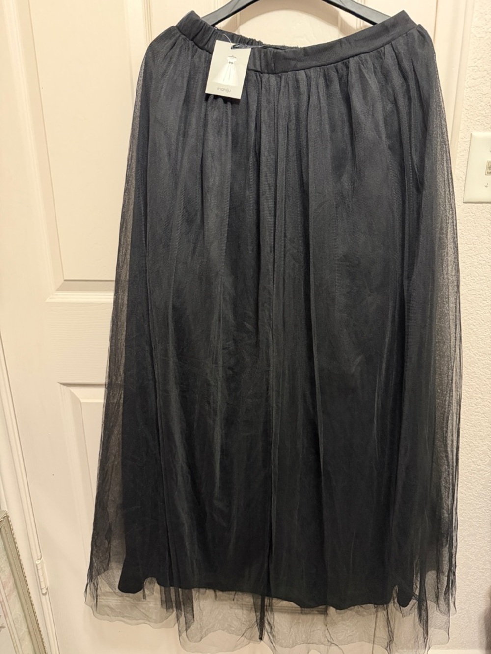 Maniju Womens Black Tulle Maxi Skirt - Elegant Long Layered Style